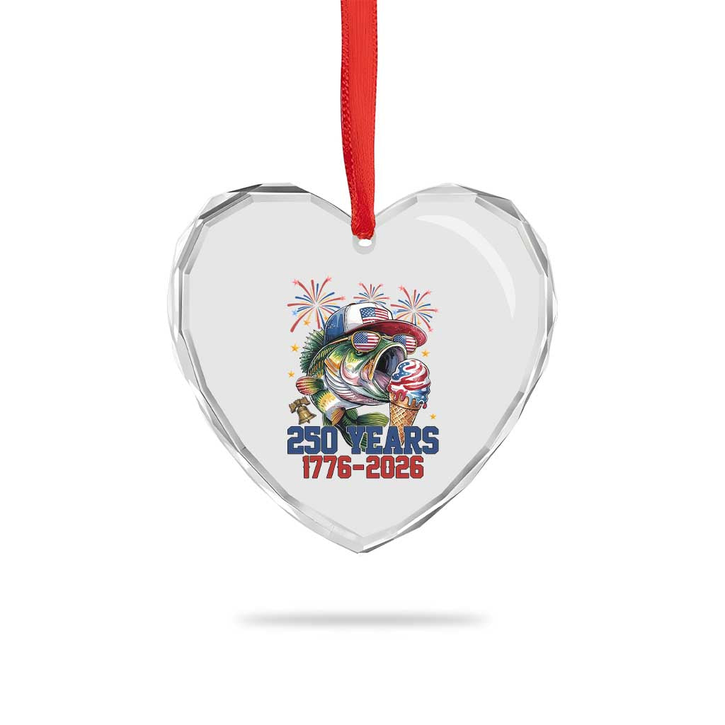 America 250th Fishing Heart Crystal Glass Ornament Patriotic Bass Fish American Flag TS14 Print Your Wear