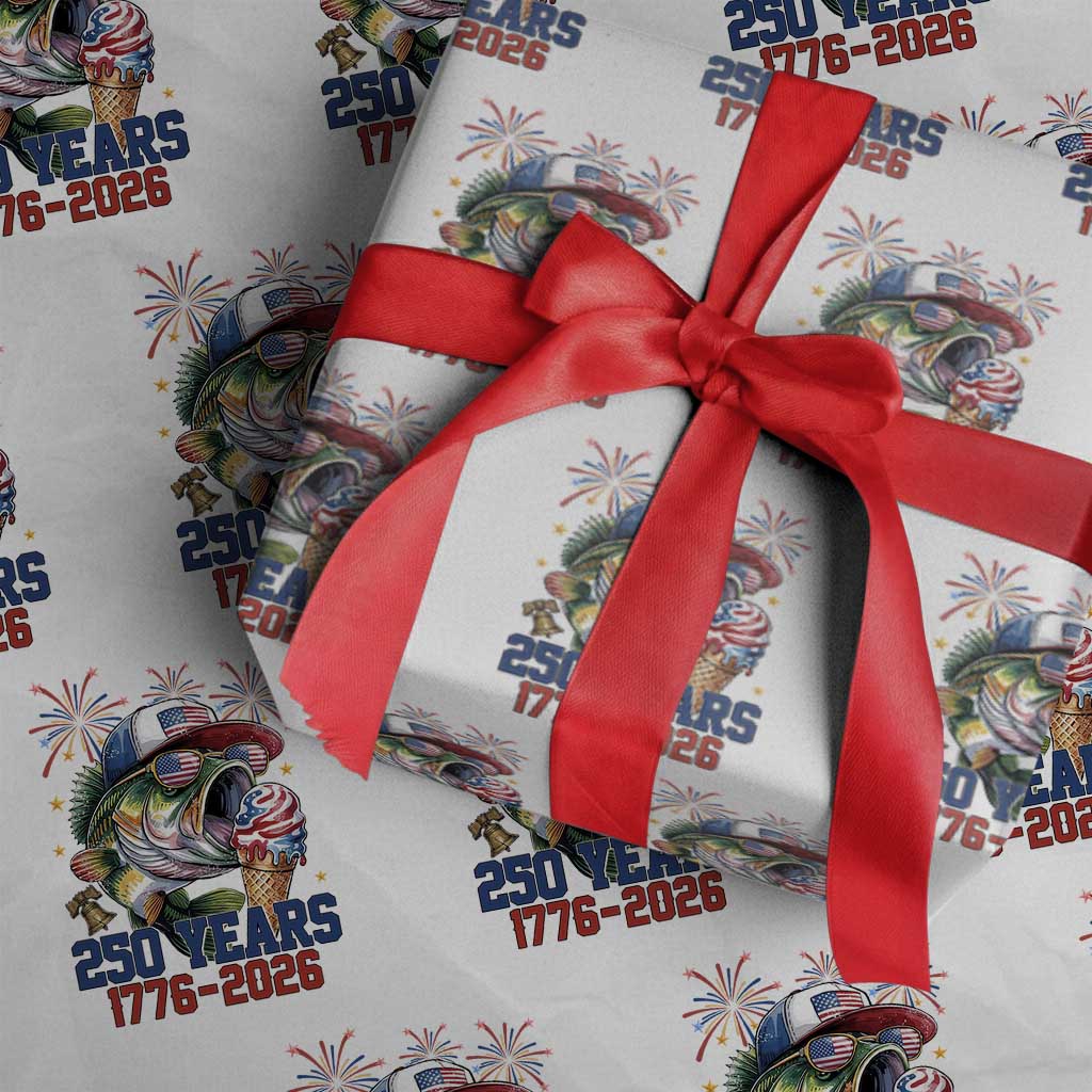 America 250th Fishing Wrapping Paper Roll Patriotic Bass Fish American Flag TS14 White Print Your Wear