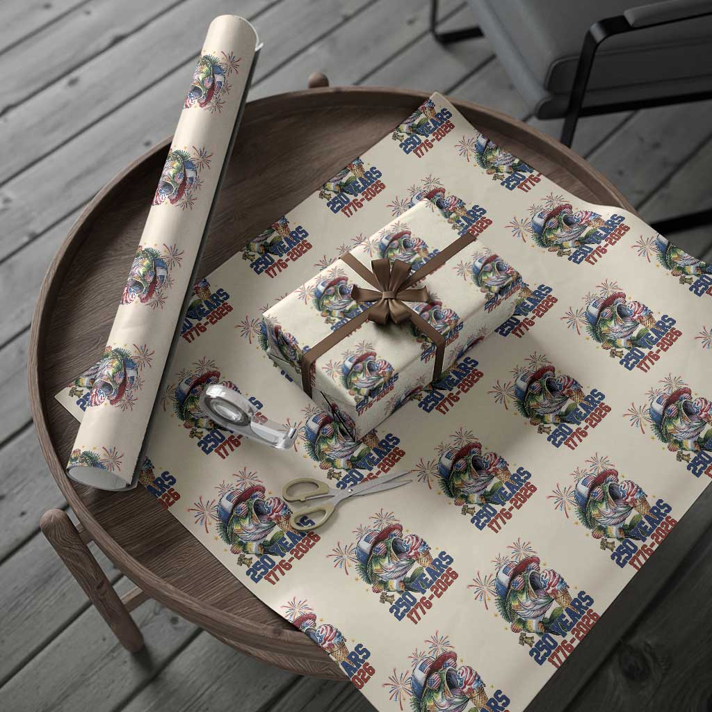 America 250th Fishing Wrapping Paper Roll Patriotic Bass Fish American Flag TS14 Beige Print Your Wear
