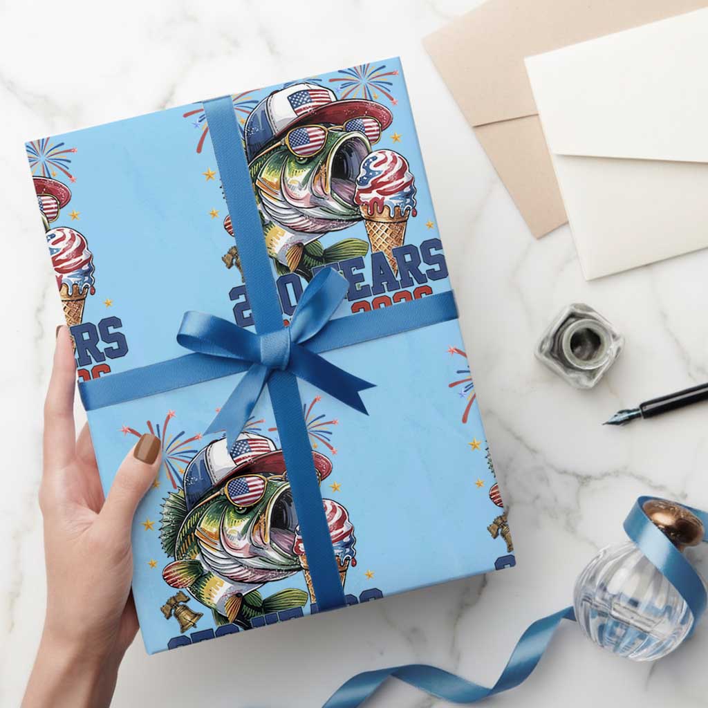 America 250th Fishing Wrapping Paper Roll Patriotic Bass Fish American Flag TS14 Light Blue Print Your Wear
