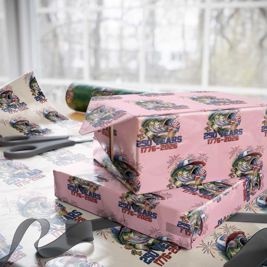 America 250th Fishing Wrapping Paper Roll Patriotic Bass Fish American Flag TS14 Light Pink Print Your Wear