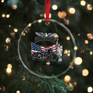 America Born to Ride Free 250 Years Biker Crystal Glass Ornament American Flag Chopper Motorcycle Statue of Liberty 1776 to 2026 Semiquincentennial