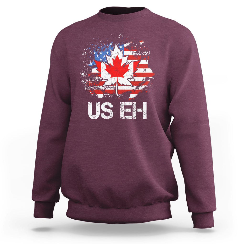 America Canada Sweatshirt Funny US EH Maple Leaf Canadian American Flag Canada's Day TS02 Maroon Printyourwear