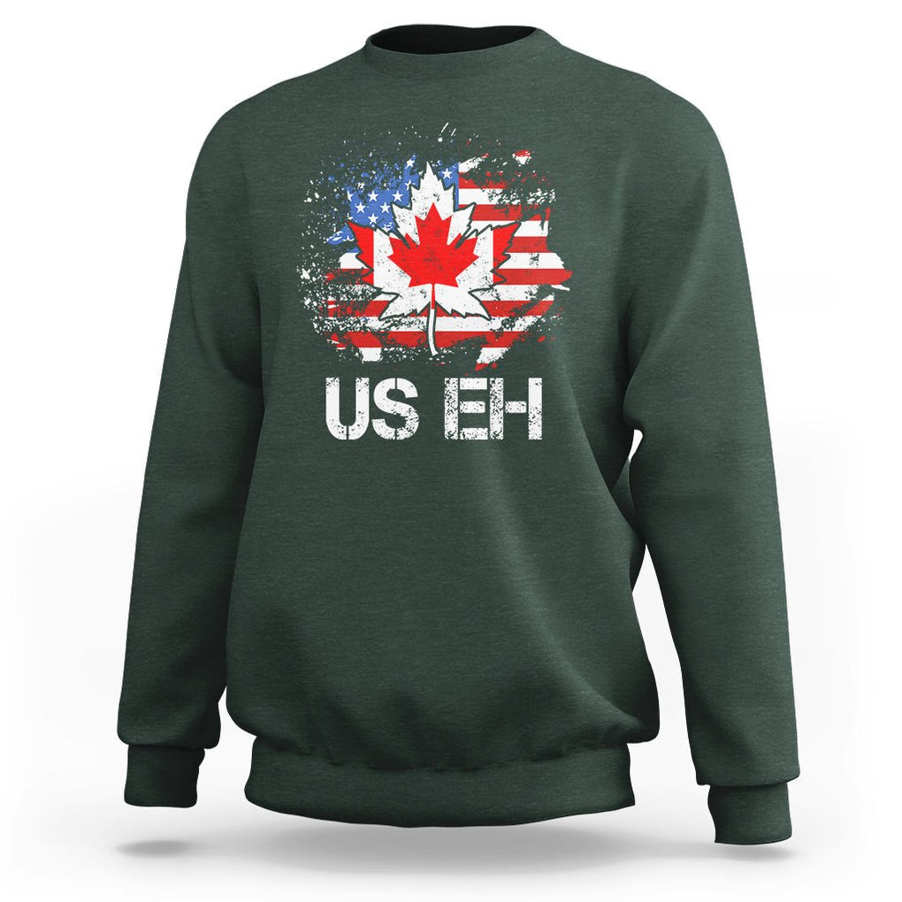 America Canada Sweatshirt Funny US EH Maple Leaf Canadian American Flag Canada's Day TS02 Dark Forest Green Printyourwear