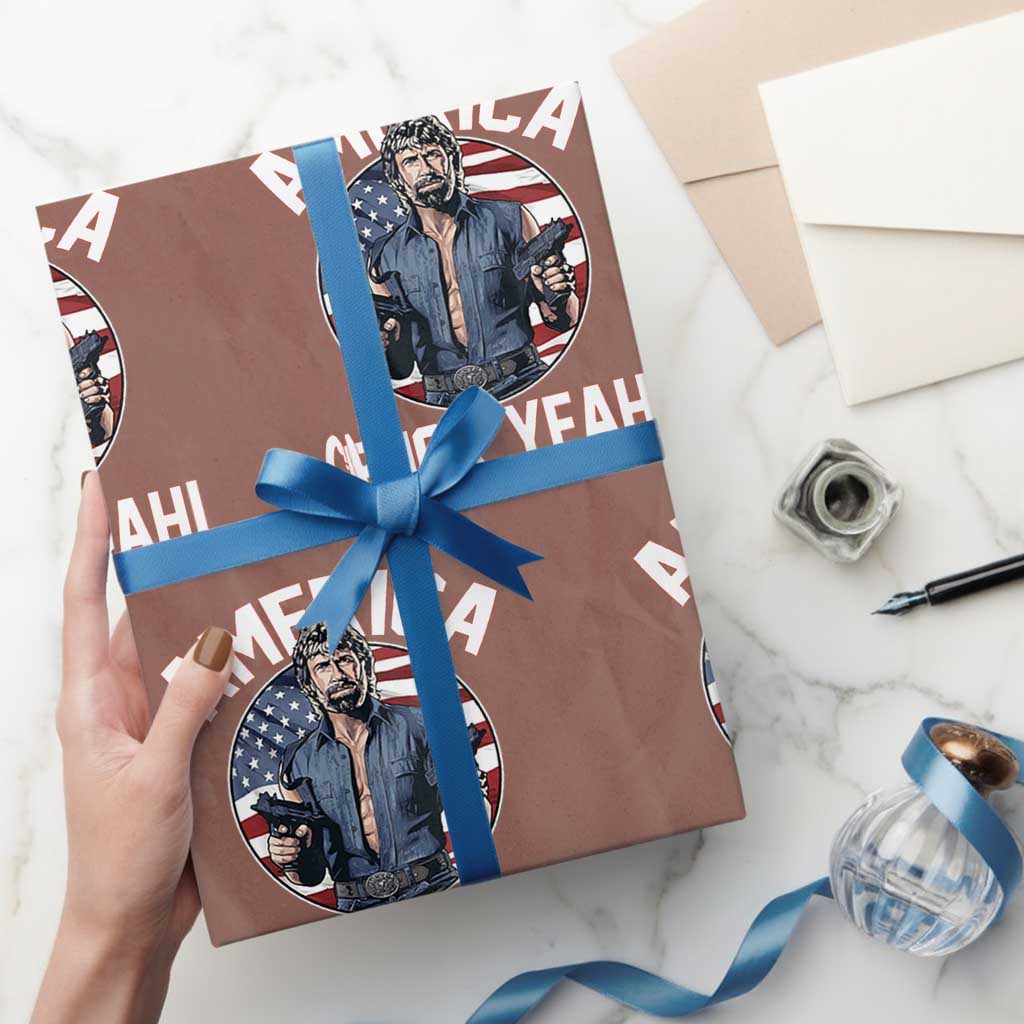 America Chuck Yeah Legendary Action Hero Wrapping Paper Roll Patriotic USA Flag Tribute 4th of July Freedom Humor TS02 Mocha Print Your Wear