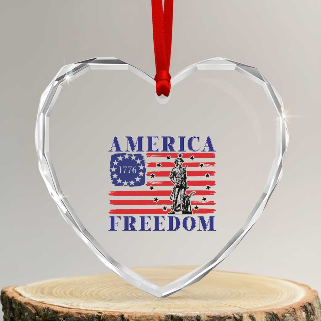 America Freedom 1776 Revolutionary War Heart Crystal Glass Ornament Minuteman Betsy Ross Flag Patriotic History TS02 Transparent Glass 3'' Heart Print Your Wear
