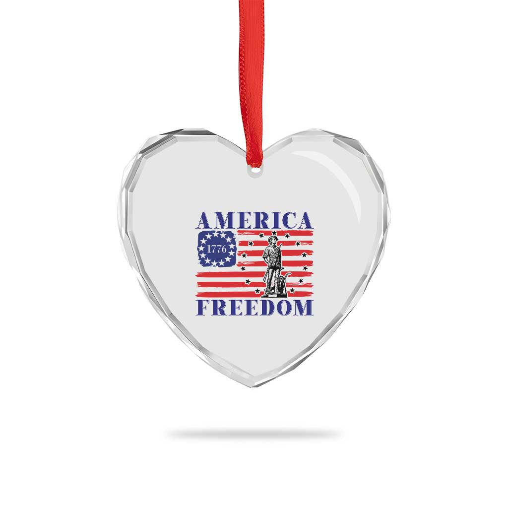 America Freedom 1776 Revolutionary War Heart Crystal Glass Ornament Minuteman Betsy Ross Flag Patriotic History TS02 Print Your Wear
