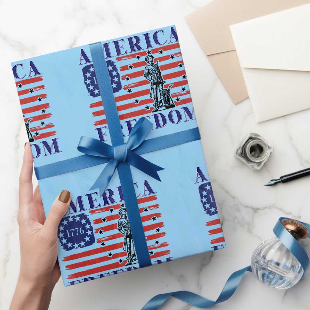 America Freedom 1776 Revolutionary War Wrapping Paper Roll Minuteman Betsy Ross Flag Patriotic History TS02 Light Blue Print Your Wear