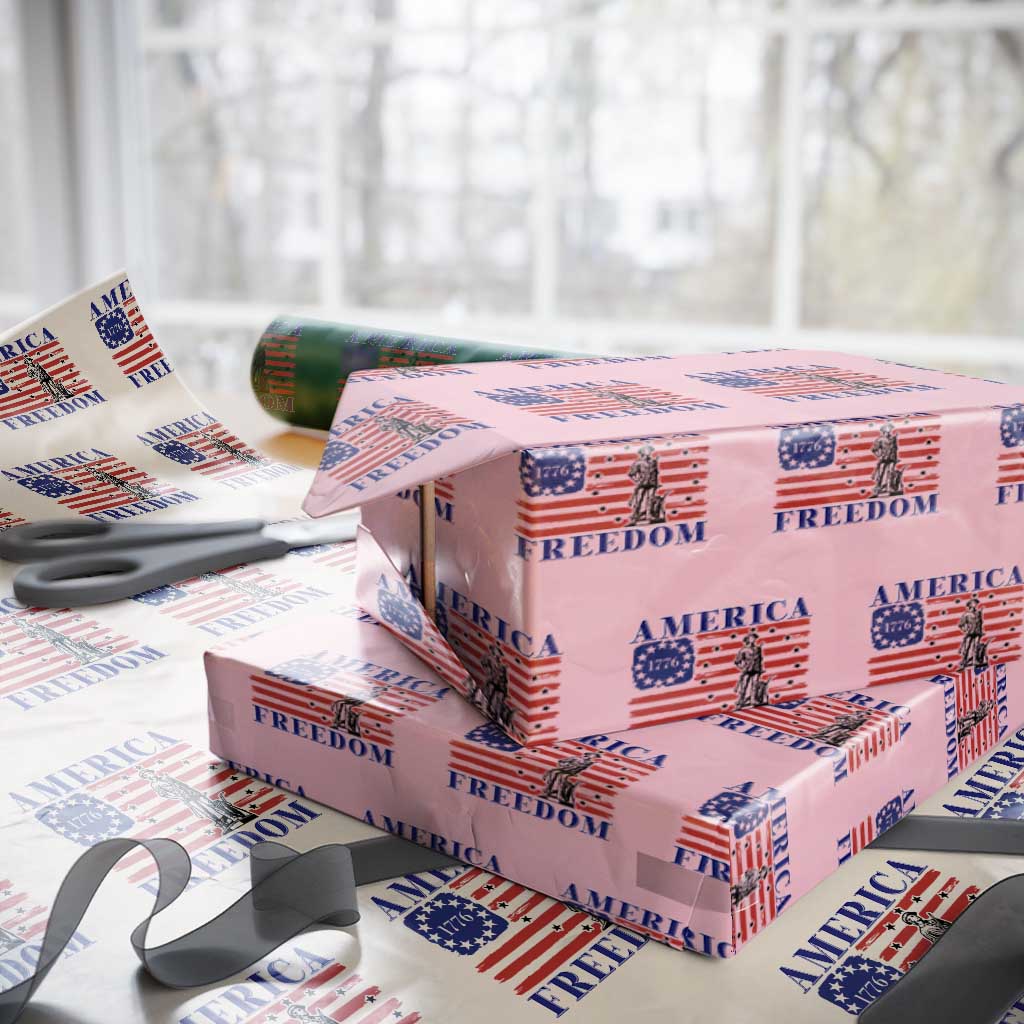 America Freedom 1776 Revolutionary War Wrapping Paper Roll Minuteman Betsy Ross Flag Patriotic History TS02 Light Pink Print Your Wear