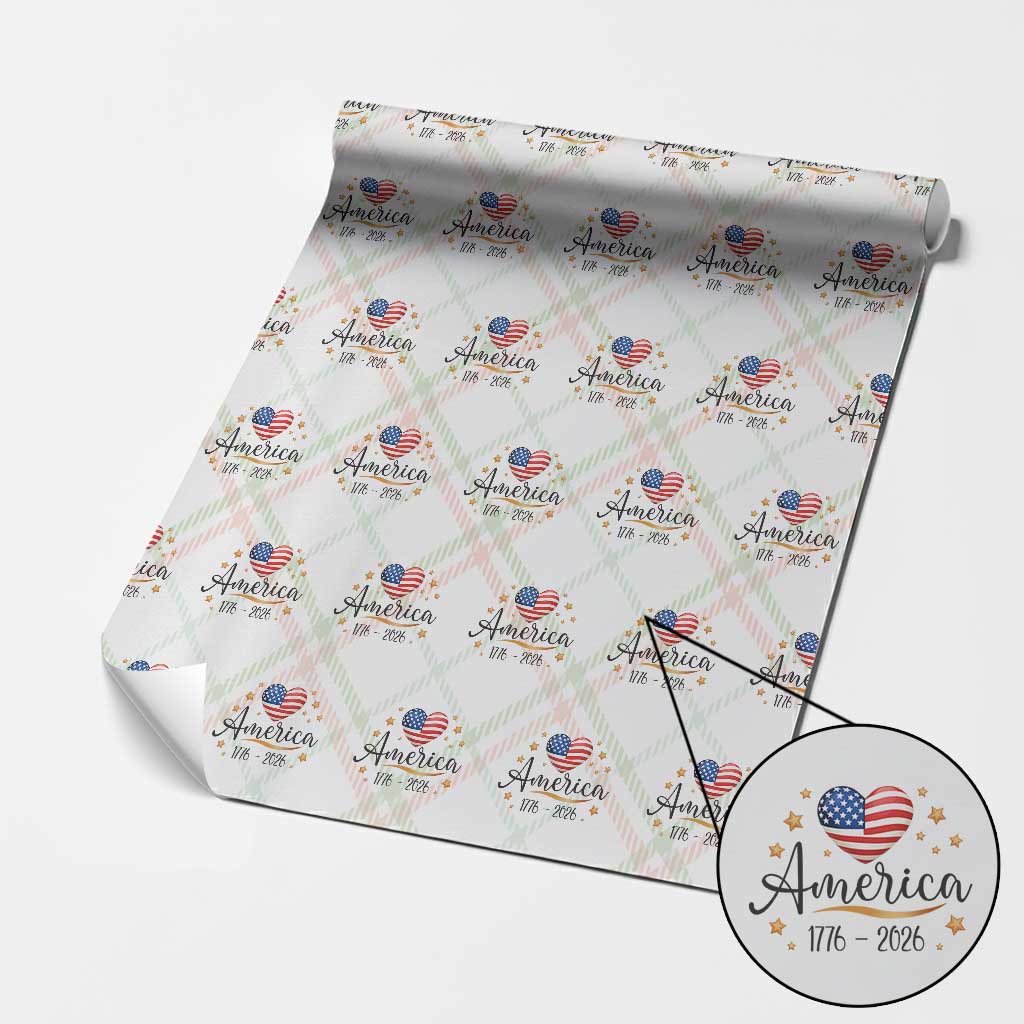America Heart 250 Years Wrapping Paper Roll US Semiquincentennial Cute Patriotic 1776 to 2026 TS02 Christmas Plaid Print Your Wear