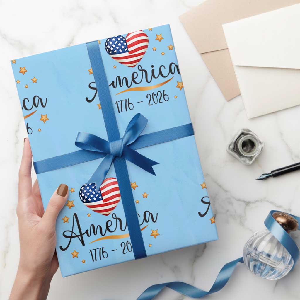 America Heart 250 Years Wrapping Paper Roll US Semiquincentennial Cute Patriotic 1776 to 2026 TS02 Light Blue Print Your Wear