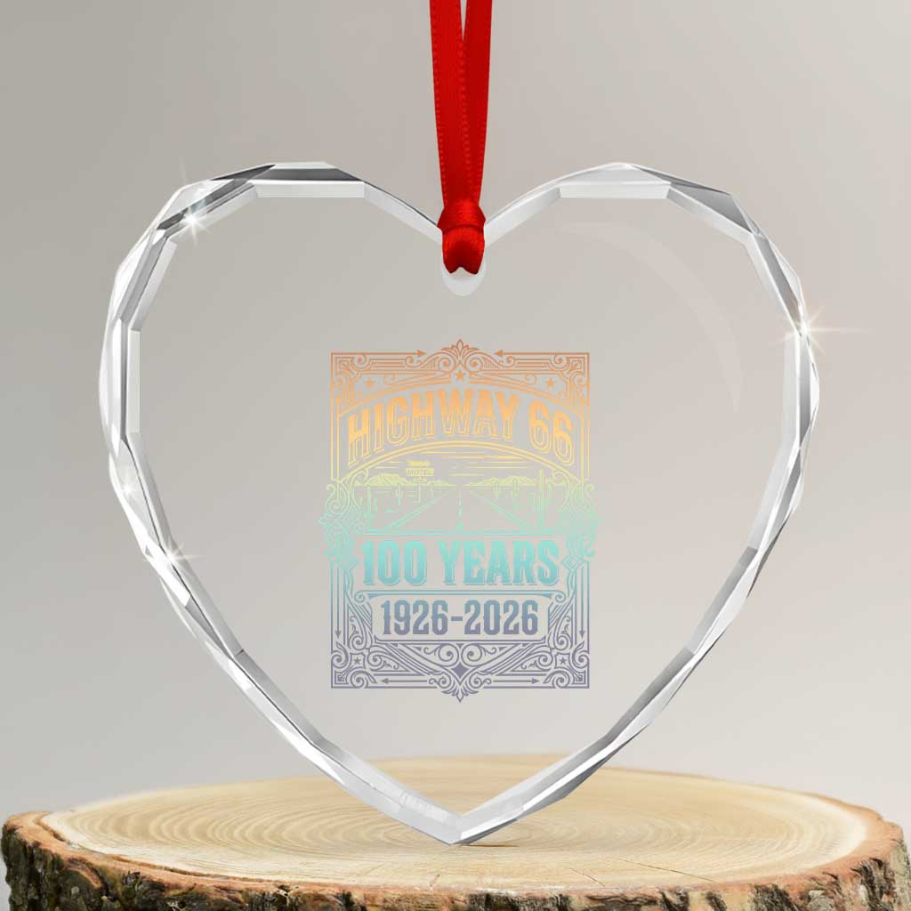 America Highway 66 100 Years Centennial 1926-2026 Heart Crystal Glass Ornament Retro Desert Horizon The Mother Road Colorful Graphic TS02 Transparent Glass 3'' Heart Print Your Wear