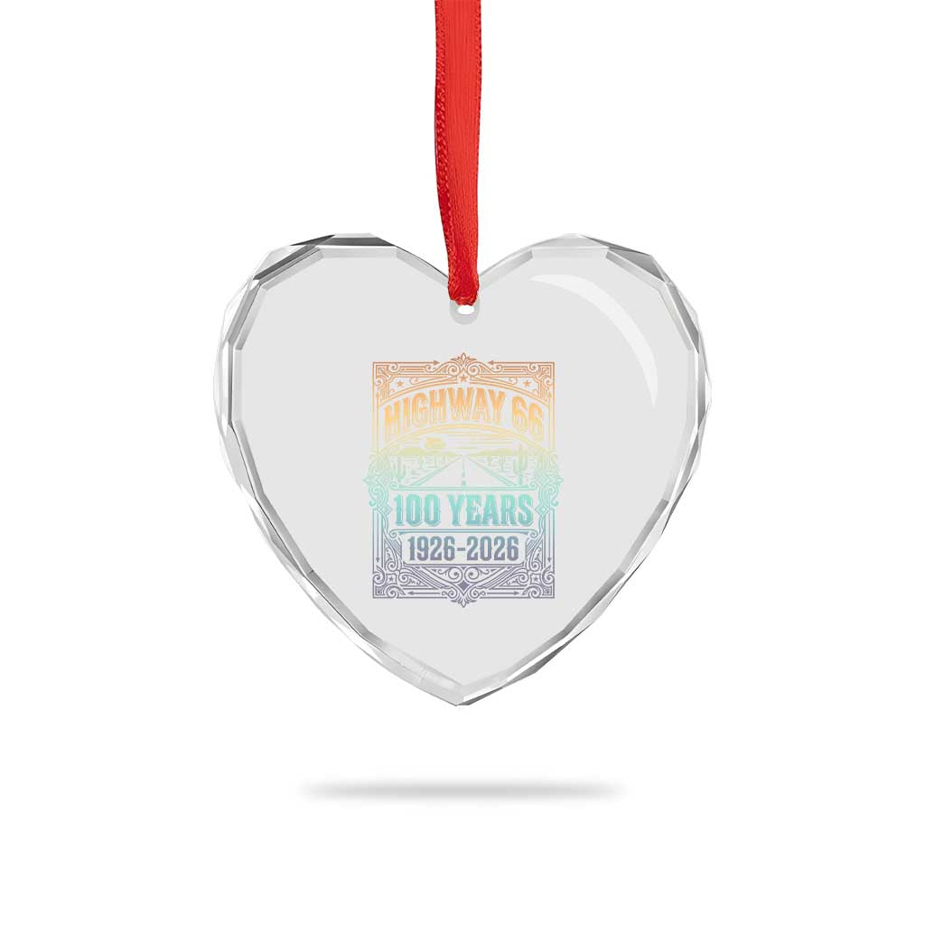 America Highway 66 100 Years Centennial 1926-2026 Heart Crystal Glass Ornament Retro Desert Horizon The Mother Road Colorful Graphic TS02 Print Your Wear