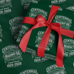 America Highway 66 Centennial 1926-2026 Classic Route Wrapping Paper Roll Vintage The Mother Road Victorian Filigree Graphic TS02 Green Print Your Wear