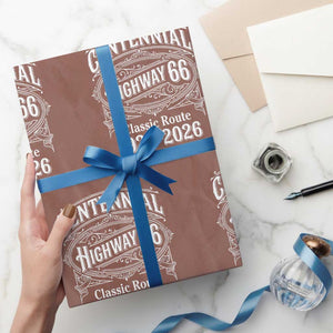 America Highway 66 Centennial 1926-2026 Classic Route Wrapping Paper Roll Vintage The Mother Road Victorian Filigree Graphic TS02 Mocha Print Your Wear