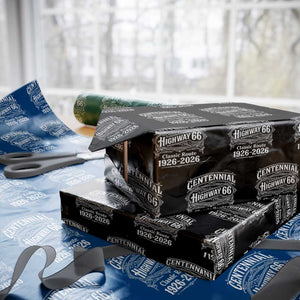 America Highway 66 Centennial 1926-2026 Classic Route Wrapping Paper Roll Vintage The Mother Road Victorian Filigree Graphic TS02 Black Print Your Wear