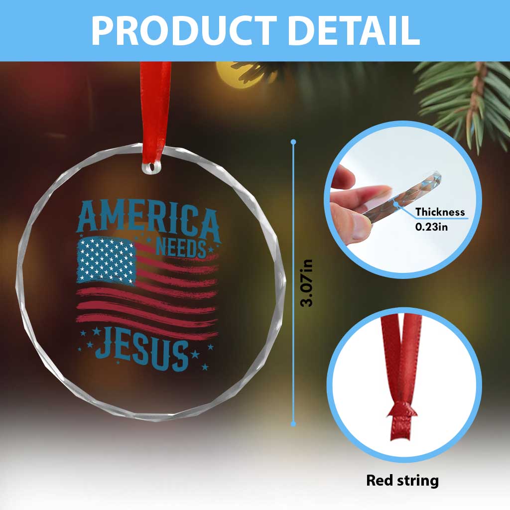 America Needs Jesus Crystal Glass Ornament 4th of July Christian TS14 Print Your Wear