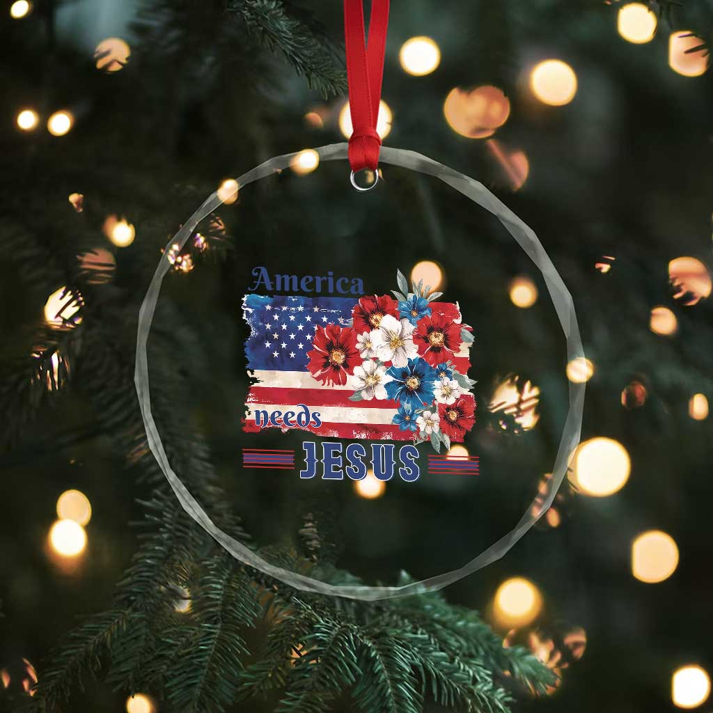 America Needs Jesus Crystal Glass Ornament Christian Floral US Flag 4th of July TS14 Print Your Wear
