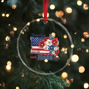 America Needs Jesus Crystal Glass Ornament Christian Floral US Flag 4th of July TS14 Print Your Wear