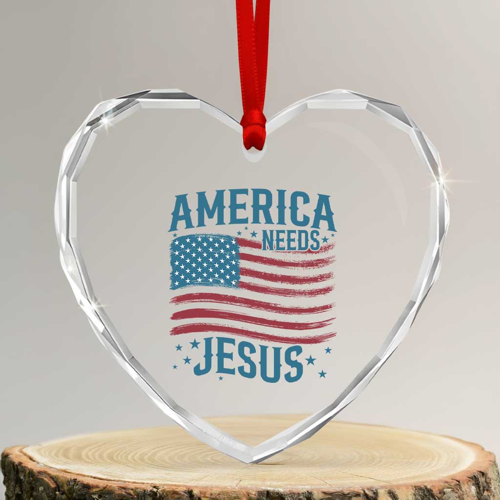 America Needs Jesus Heart Crystal Glass Ornament 4th of July Christian TS14 Transparent Glass 3'' Heart Print Your Wear