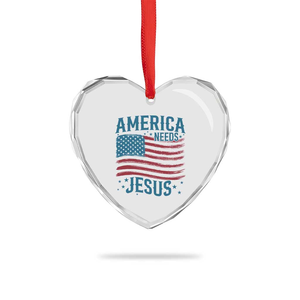 America Needs Jesus Heart Crystal Glass Ornament 4th of July Christian TS14 Print Your Wear
