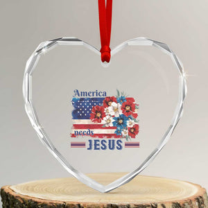 America Needs Jesus Heart Crystal Glass Ornament Christian Floral US Flag 4th of July TS14 Transparent Glass 3'' Heart Print Your Wear