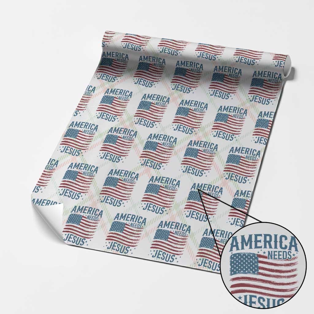America Needs Jesus Wrapping Paper Roll 4th of July Christian TS14 Christmas Plaid Print Your Wear
