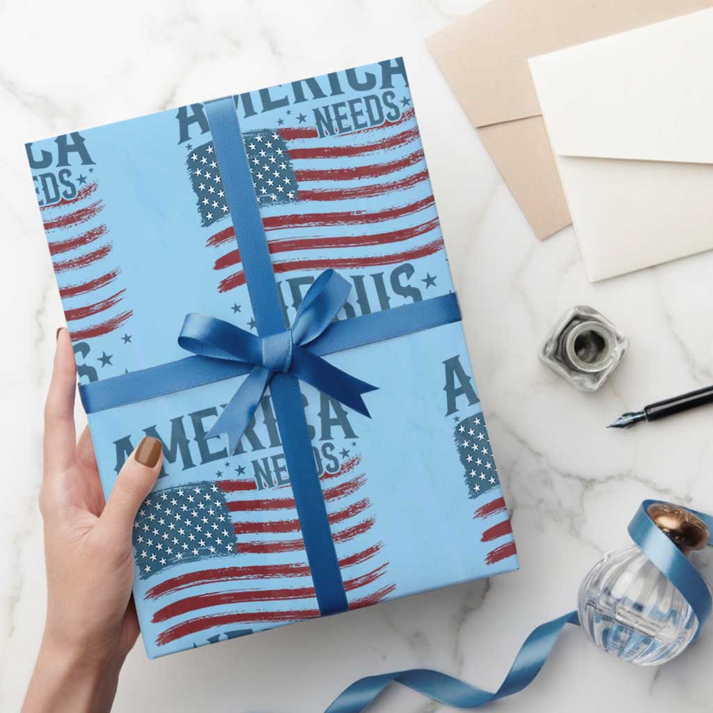 America Needs Jesus Wrapping Paper Roll 4th of July Christian TS14 Light Blue Print Your Wear