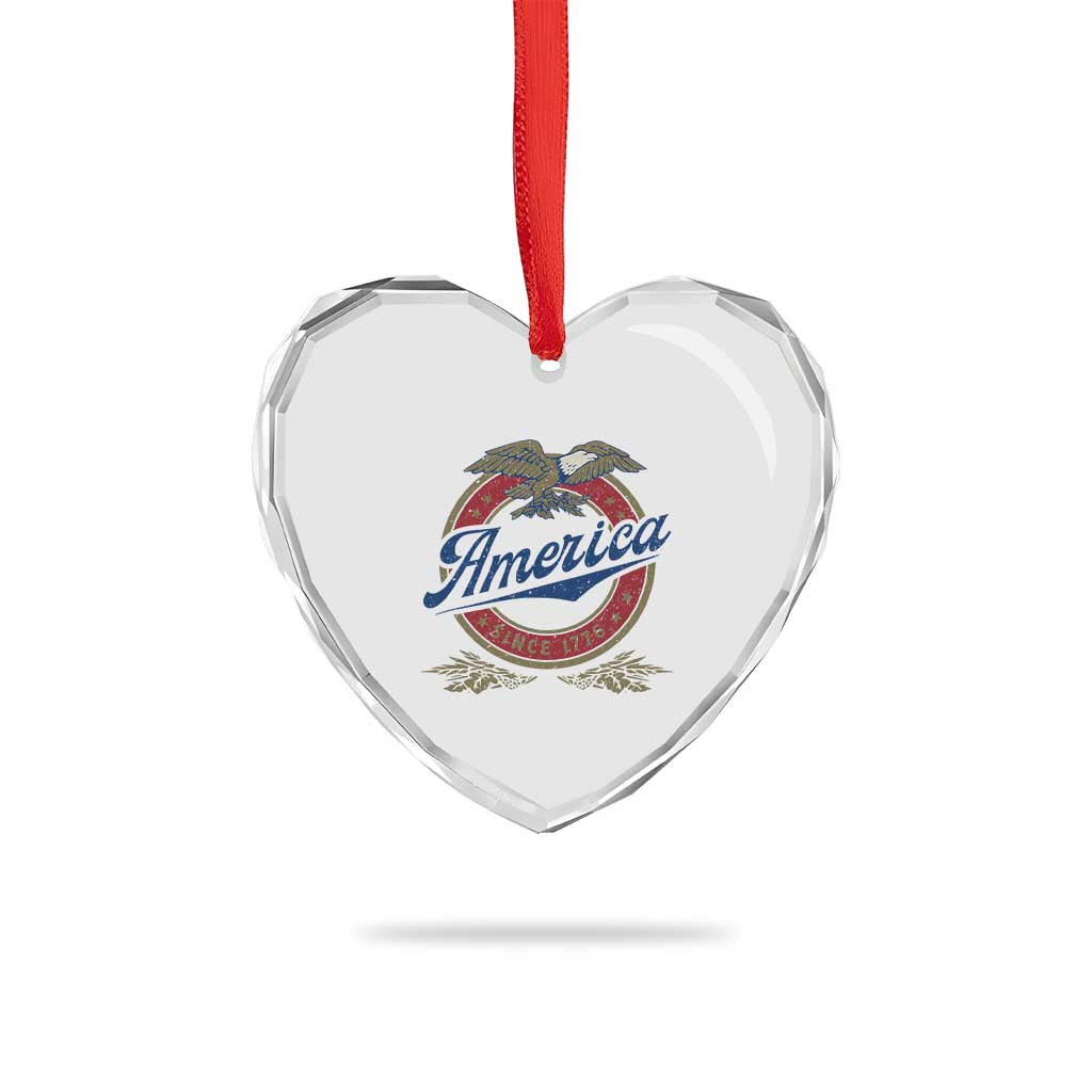 America Since 1776 Heart Crystal Glass Ornament 4th of July Retro Vintage Patriotic Eagle Pride TS02 Print Your Wear