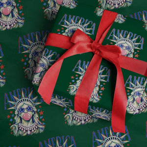 America Statue of Liberty Blowing Bubblegum Wrapping Paper Roll Star and Glasses Patriotic Summer Vibes Graphic