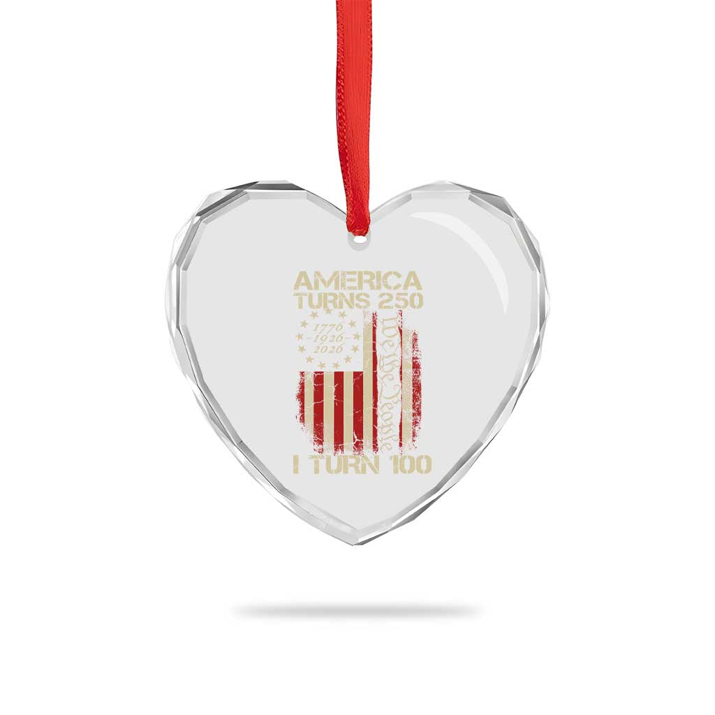 America Turns 250 I Turn 100 Heart Crystal Glass Ornament 100th Birthday 250th Anniversary USA Vintage 1926 Bday TS11 Print Your Wear