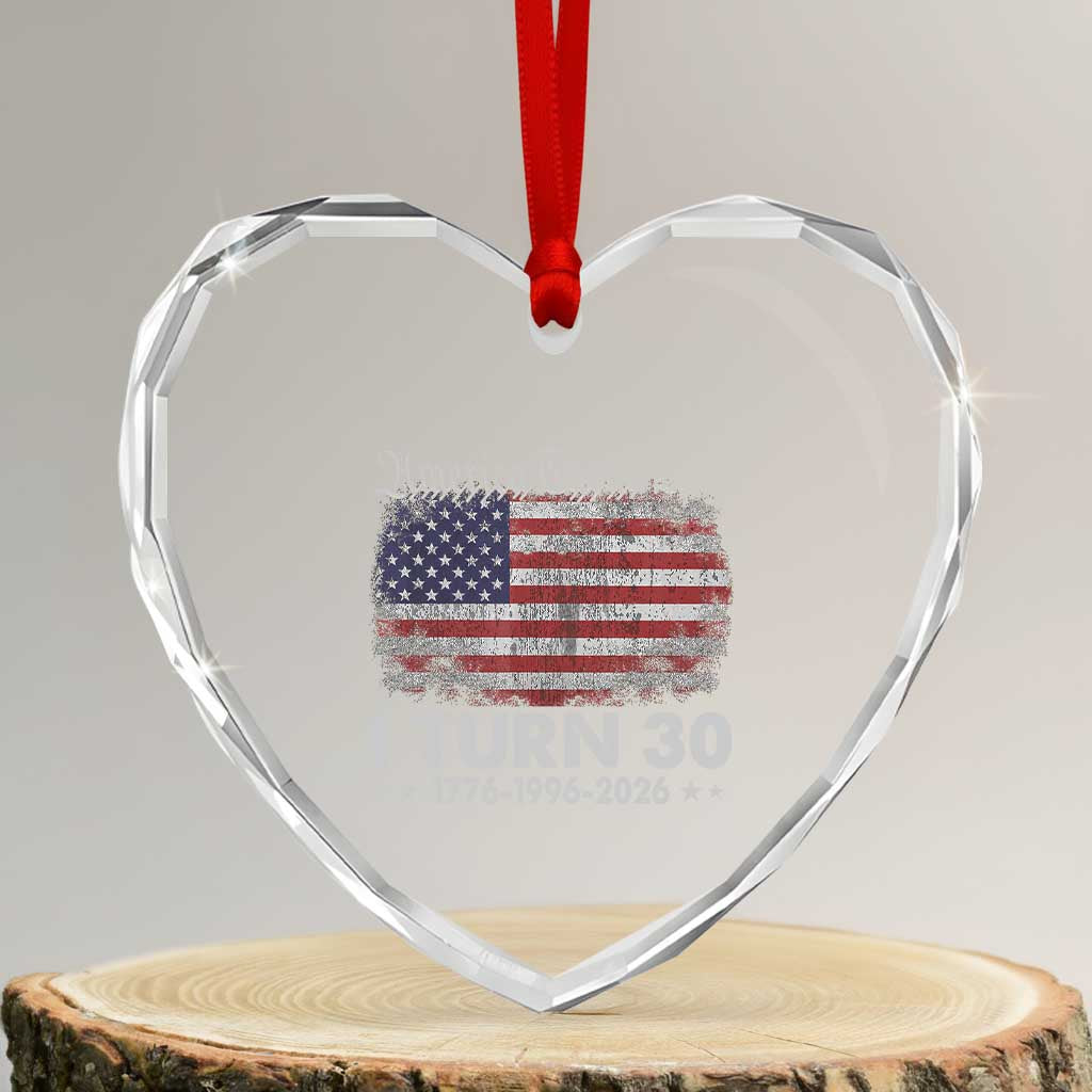 America Turns 250 I Turn 30 Heart Crystal Glass Ornament Vintage 1996 30th Birthday 250th Anniversary USA 30 Year Old Gift TS10 Transparent Glass 3'' Heart Print Your Wear
