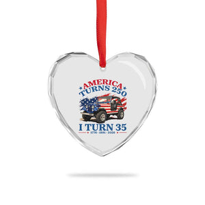 America Turns 250 I Turn 35 1991 35th Birthday Heart Crystal Glass Ornament Compact Classic Off-road SUV