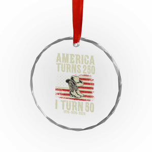 America Turns 250 I Turn 50 1976 50th Birthday Crystal Glass Ornament Patriotic Cowboy Cowgirl Rodeo 4th of July