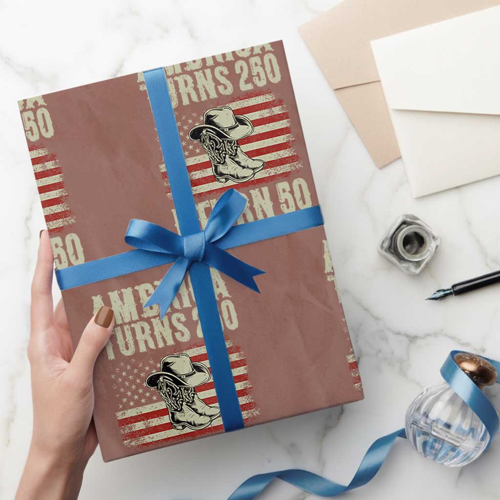America Turns 250 I Turn 50 1976 50th Birthday Wrapping Paper Roll Patriotic Cowboy Cowgirl Rodeo 4th of July