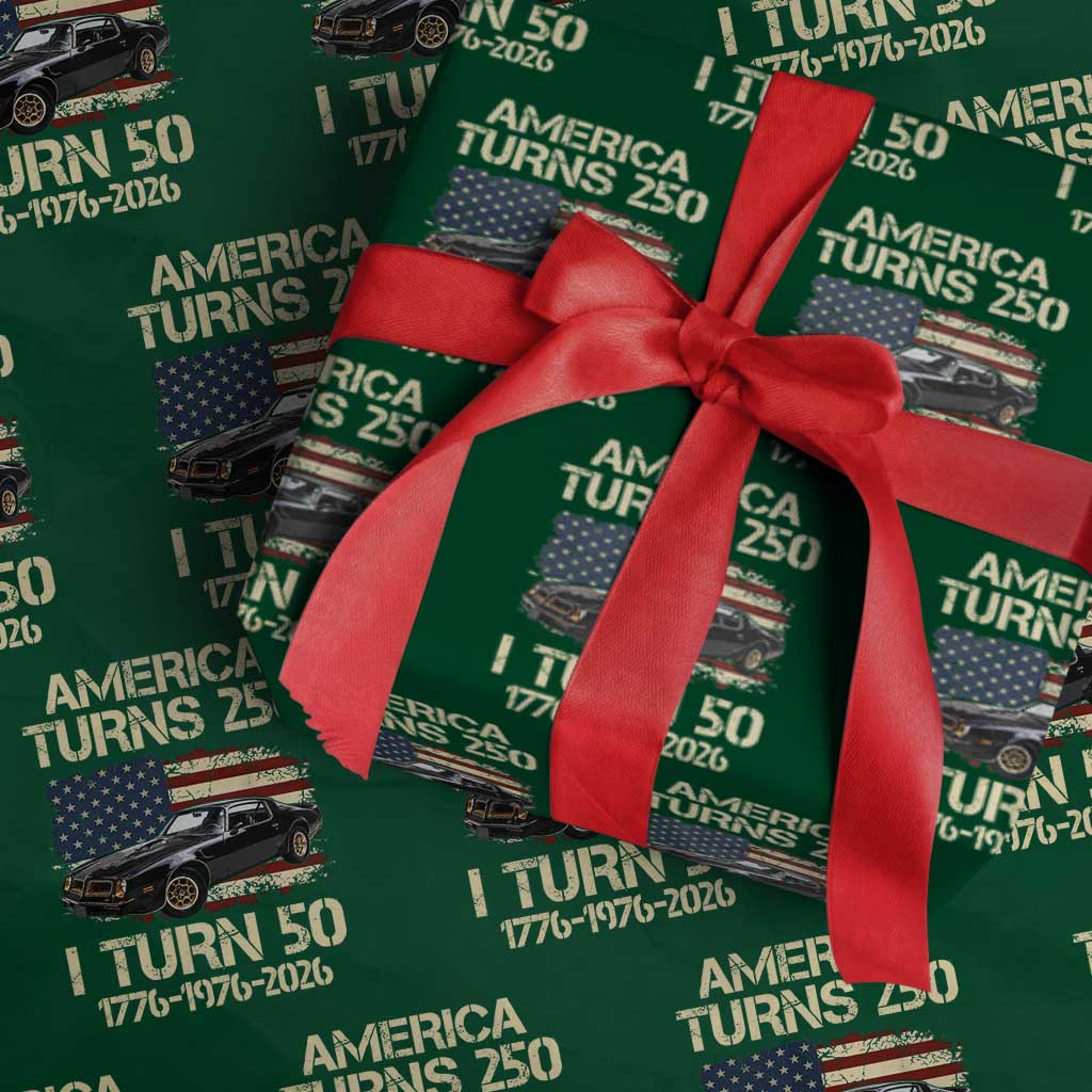 America Turns 250 I Turn 50 1976 50th Birthday Wrapping Paper Roll Retro 70s Muscle Car Lover