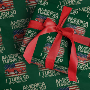 America Turns 250 I Turn 50 1976 50th Birthday Wrapping Paper Roll Sports Car Retro Americana