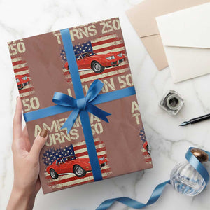 America Turns 250 I Turn 50 1976 50th Birthday Wrapping Paper Roll Sports Car Retro Americana