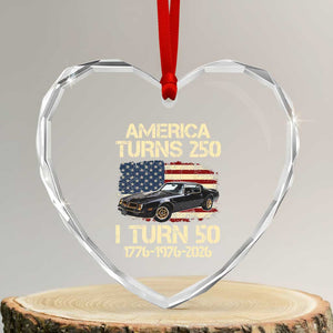 America Turns 250 I Turn 50 1976 50th Birthday Heart Crystal Glass Ornament Retro 70s Muscle Car Lover