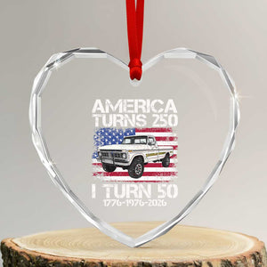 America Turns 250 I Turn 50 1976 50th Birthday Heart Crystal Glass Ornament Vintage Classic Original American Old Pickup Truck