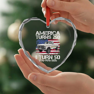 America Turns 250 I Turn 50 1976 50th Birthday Heart Crystal Glass Ornament Vintage Classic Original American Old Pickup Truck