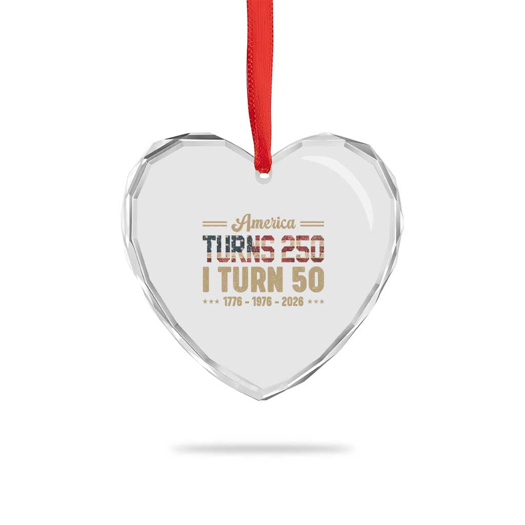 America Turns 250 I Turn 50 50th Birthday Heart Crystal Glass Ornament Vintage USA 250th Anniversary 1976 50 Year Old Gift