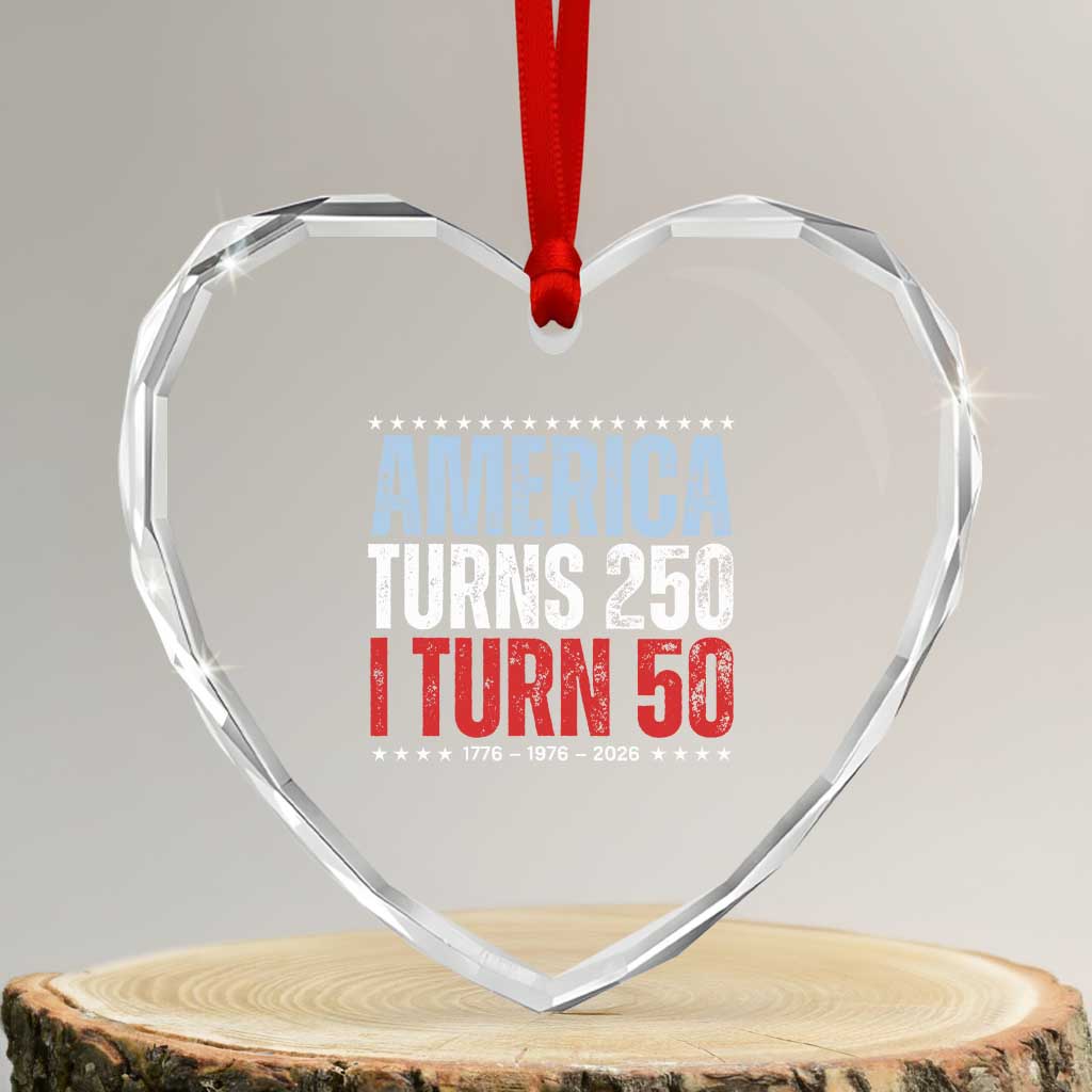 America Turns 250 I Turn 50 Heart Crystal Glass Ornament 50th Birthday 250th Anniversary USA Vintage 1976 TS11 Transparent Glass 3'' Heart Print Your Wear