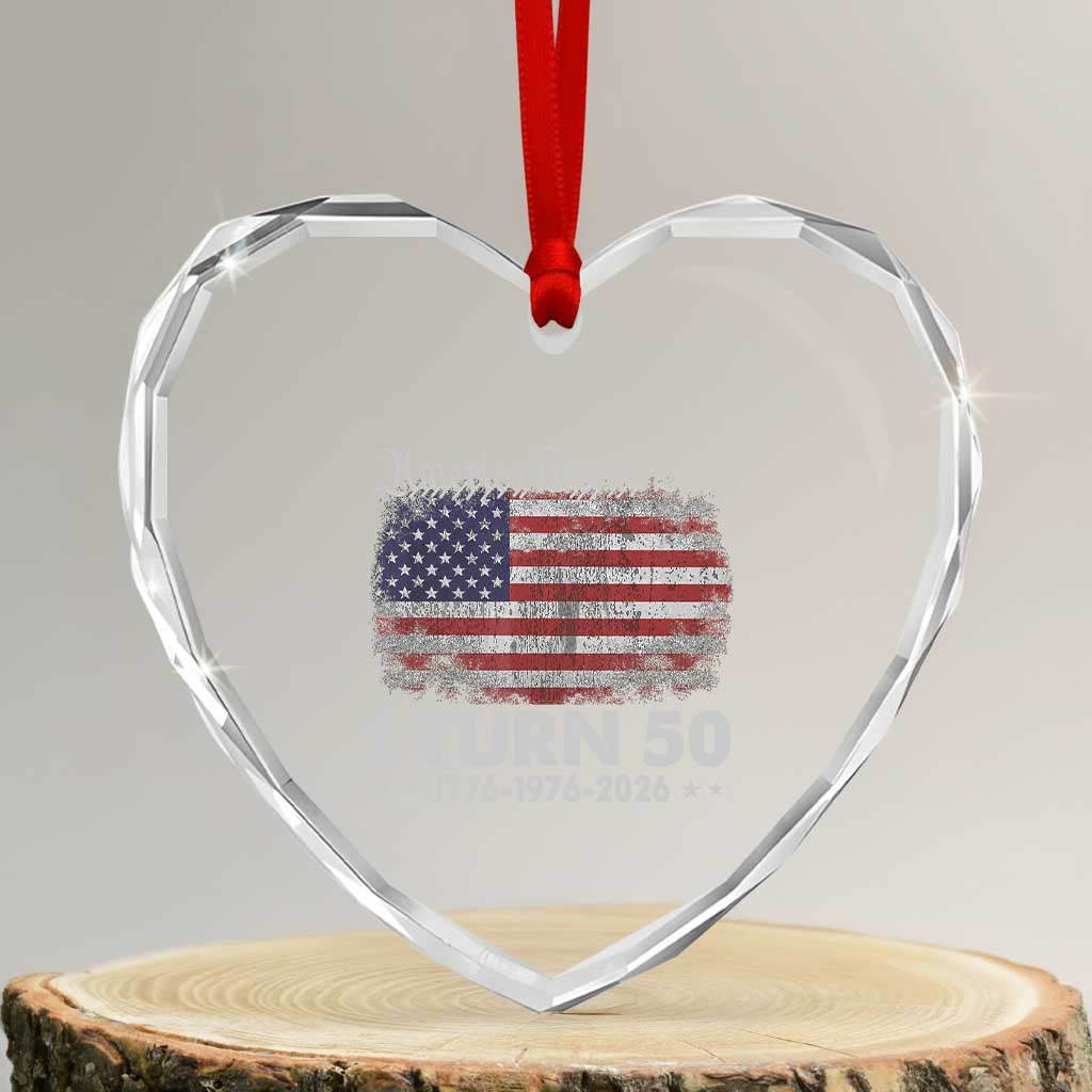 America Turns 250 I Turn 50 Heart Crystal Glass Ornament Vintage 1976 50th Birthday 250th Anniversary USA 50 Year Old Gift