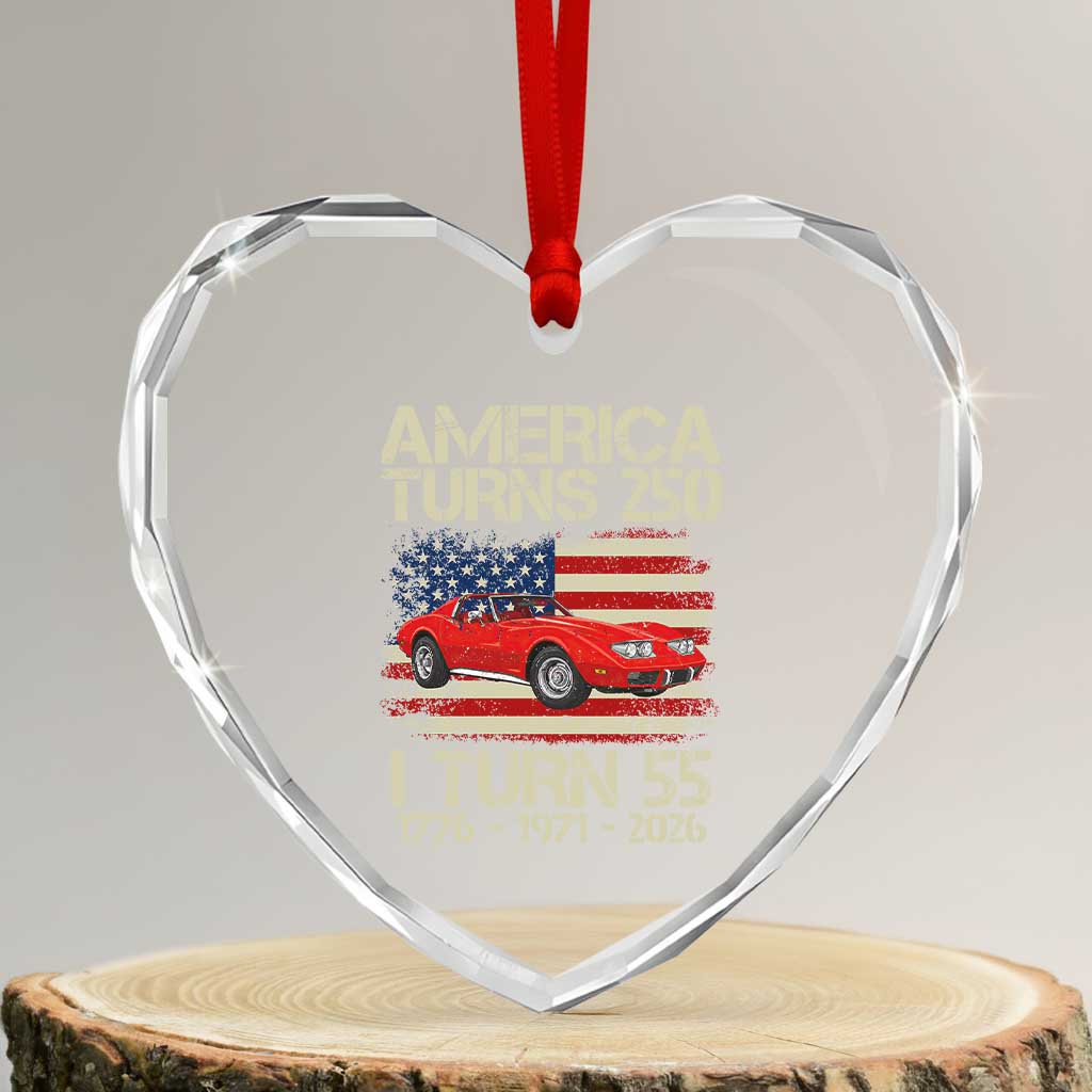 America Turns 250 I Turn 55 1971 55th Birthday Heart Crystal Glass Ornament Sports Car Retro Americana TS14 Transparent Glass 3'' Heart Print Your Wear