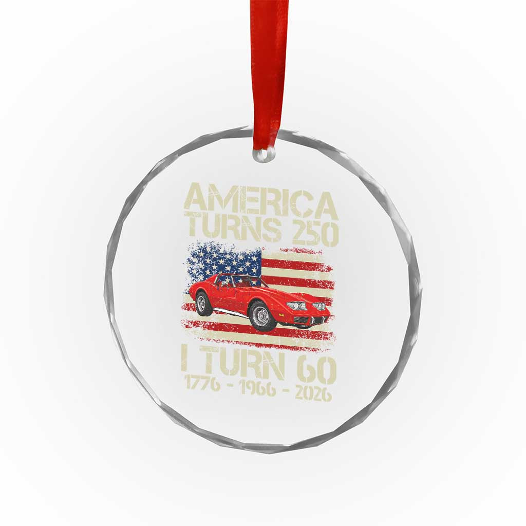 America Turns 250 I Turn 60 1966 60th Birthday Crystal Glass Ornament Sports Car Retro Americana