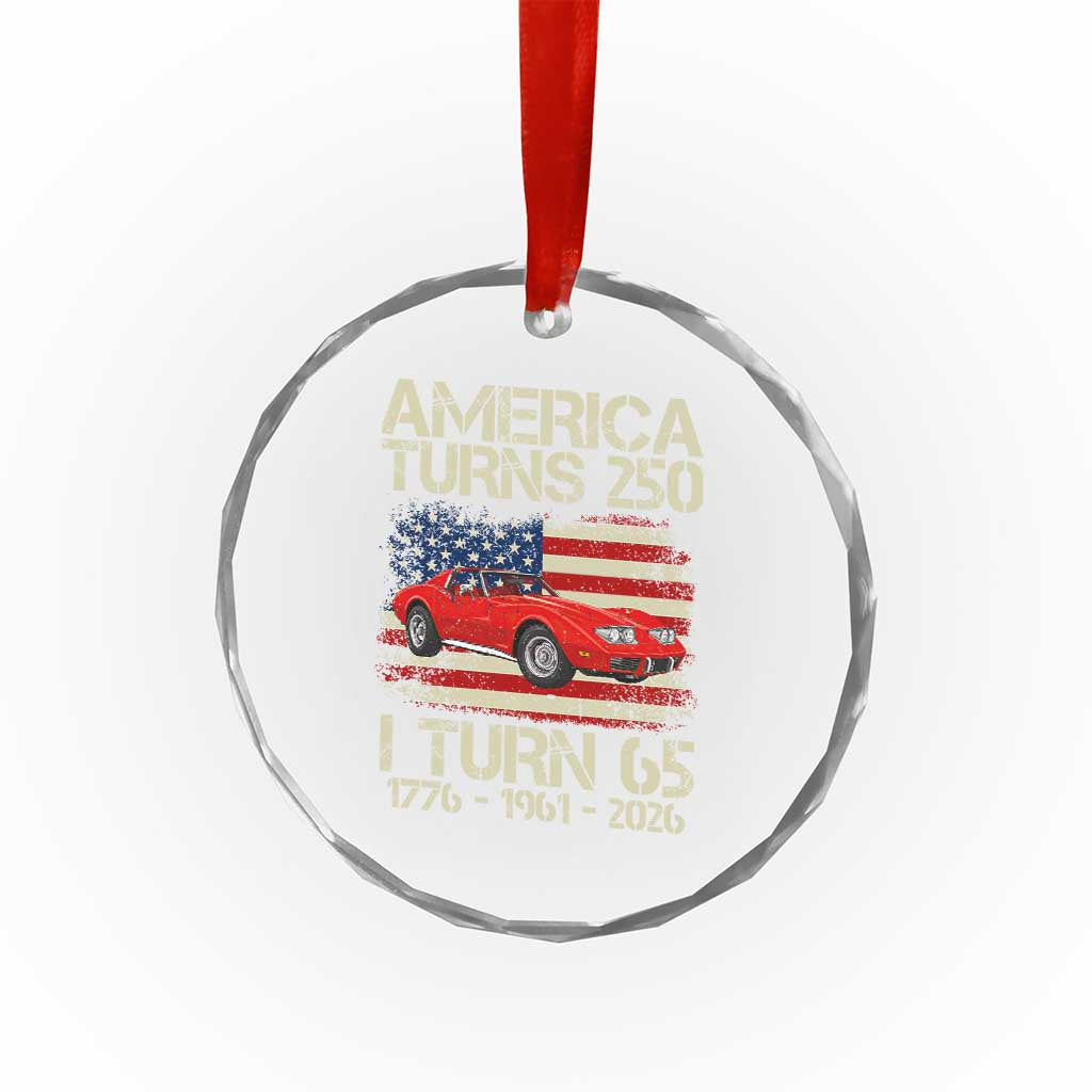 America Turns 250 I Turn 65 1961 65th Birthday Crystal Glass Ornament Sports Car Retro Americana