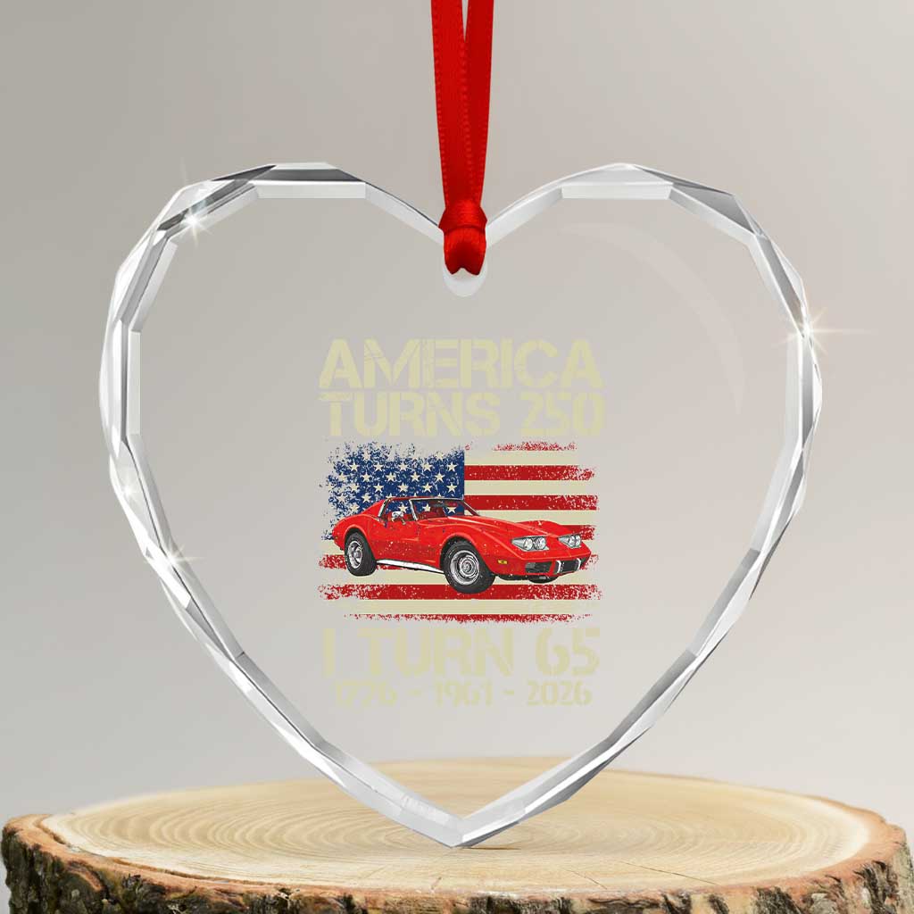 America Turns 250 I Turn 65 1961 65th Birthday Heart Crystal Glass Ornament Sports Car Retro Americana TS14 Transparent Glass 3'' Heart Print Your Wear