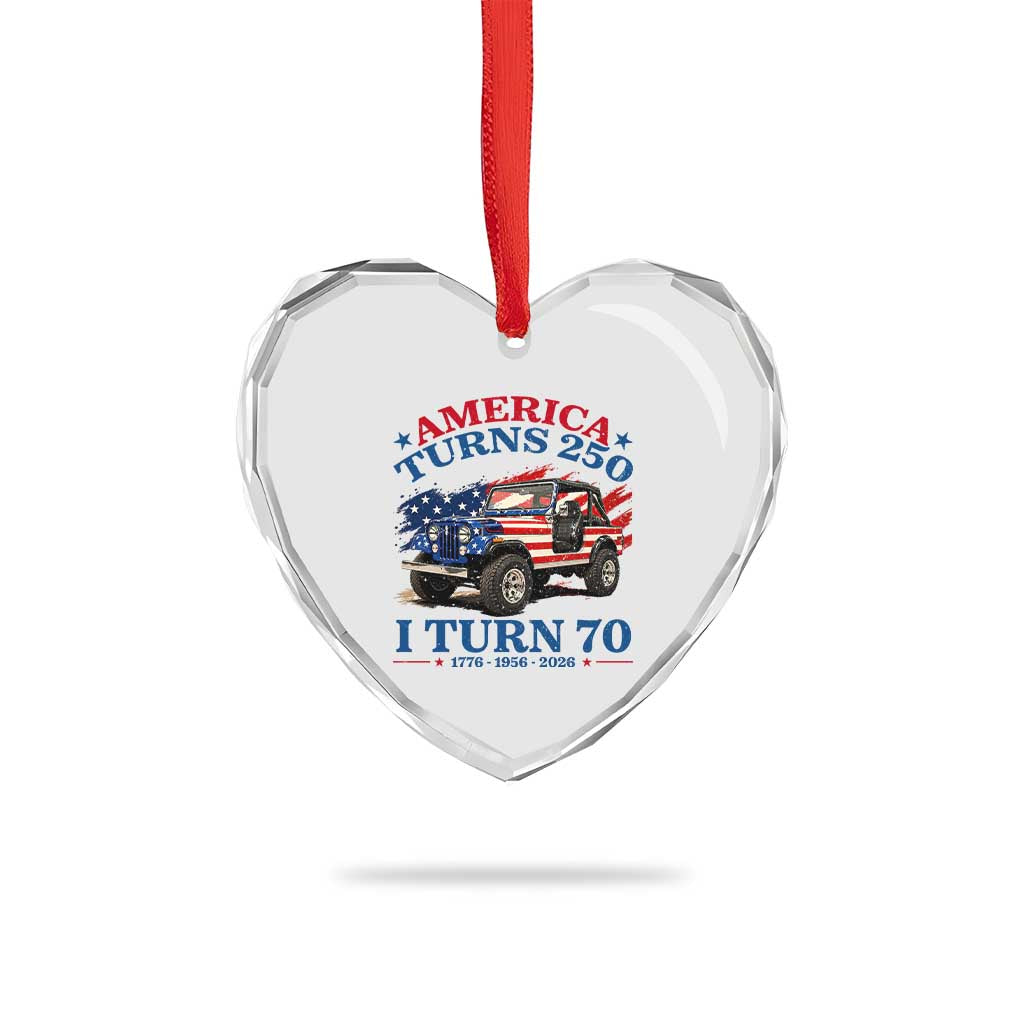 America Turns 250 I Turn 70 1956 70th Birthday Heart Crystal Glass Ornament Compact Classic Off-road SUV