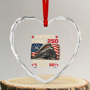 America Turns 250 Steam Locomotive Turns 85 Heart Crystal Glass Ornament Vintage Railroad Steam Engine 85th USA 250th Anniversary
